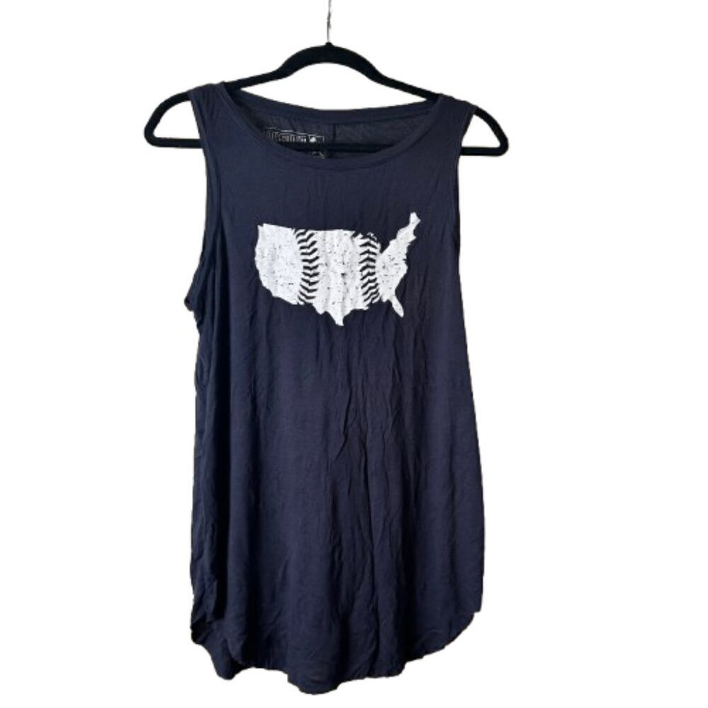 BASEBALLISM Baseball Seams America USA Graphic Tank Size Large Navy